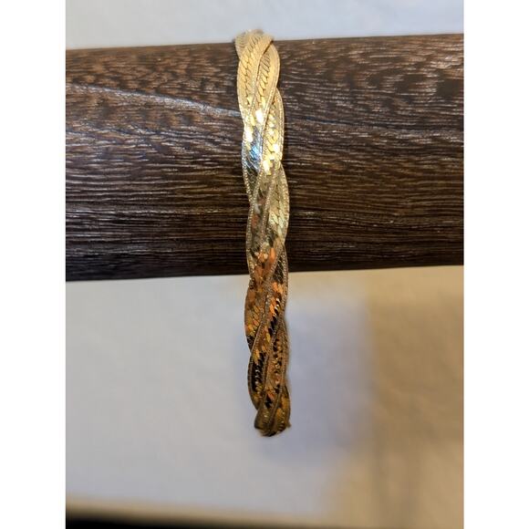 925 Italy Sterling Silver Braided Diamond Cut Herringbone Bracelet - Picture 1 of 7